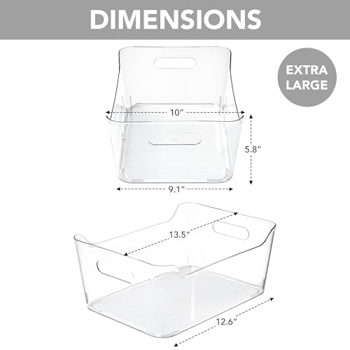 Tiawudi 6 Pack Plastic Storage Bins, Extra Large Pantry Organizer, 13.5" x 10" Clear Storage Containers and Organizer Bins, Multi-Use Bins for Home, Kitchen, Closet and Cabinet
