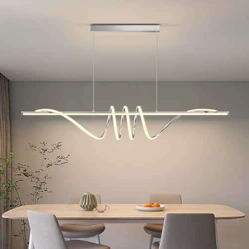 Modern LED Pendant Lights Kitchen Island,3000k-6000K Adjustable Color Dining Room Light Fixture,Dimmable with Remote Control Aluminum for Kitchen, Living, Dining,Bedroom(57in Chrome Silver - color: A-Chrome Silver, size: 57 inch