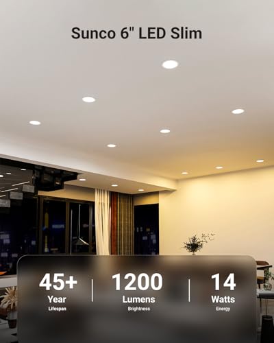 Sunco 24 Pack 6 Inch Canless LED Ultra-Slim Recessed Light, 14W-100W - size: 6" (6K)