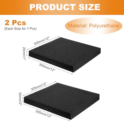 MECCANIXITY 2 Pcs Black Foam Inserts 12"Lx12"Wx2"T & 12"Lx12"Wx1"T - size: 12"Lx12"Wx2"T / 12"Lx12"Wx1"T
