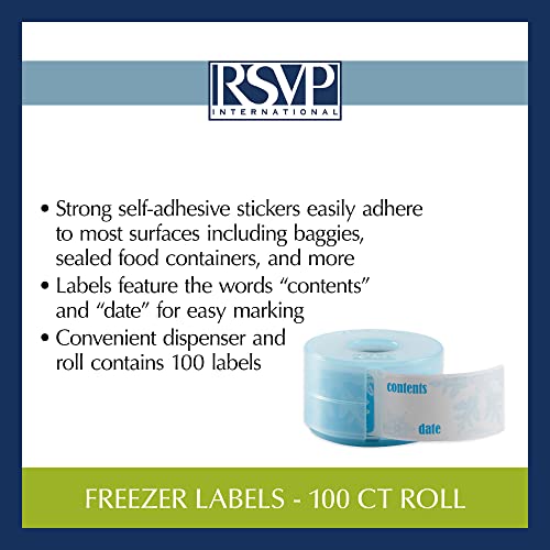 RSVP International Freezer Labels with Convienient Plastic Dispenser, 100 Count, 2.25x1.25, Snowflake