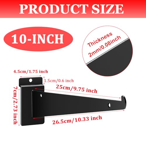 24PCS 10" Slatwall Shelf Bracket with Lip,Black Metal Slat Wall Accessories - size: 10inch-24pcs