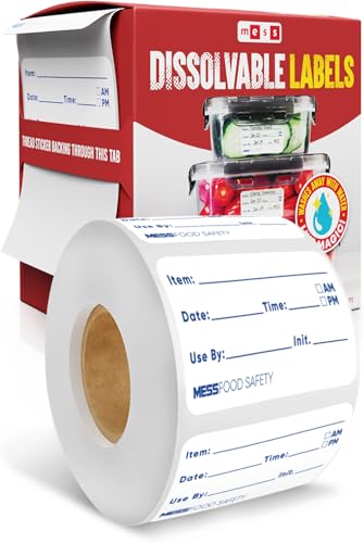 MESS Dissolvable Food Labels, 1x2, 200/Roll - Dissolves in 30 Seconds or Less - Removable Pantry, Meal Prep & Food Storage Labels - Canning & Freezer Use - size: 1x2"