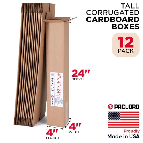 Tall Cardboard Boxes 4"L x 4"W x 24"H (Pack of 12) - USA-Made Packing Boxes for Moving, Shipping, or Storage - USPS, UPS, FedEx Approved - Professional Packing Supplies for Moving - color: Pack of 12, size: Tall 4x4x24"