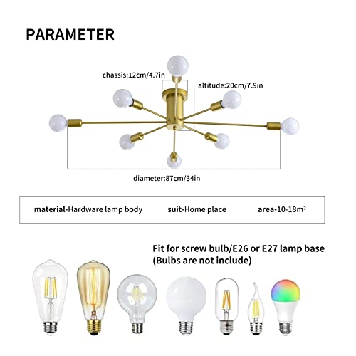 Garwarm Gold Sputnik Chandelier, 8-Light Semi Flush Mount Ceiling Light - color: 8-Light,Gold