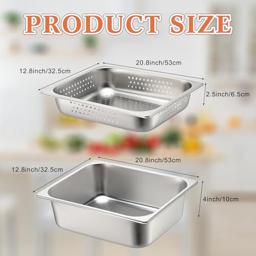 Tioncy 2 Pack Perforated Hotel Pans Set, Full Size, 2.5 Inches, 4 Inches - size: Full Size, 2.5 Inches, 4 Inches
