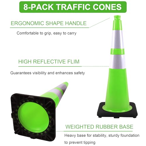 OrangeStar 8 Pack 28" Traffic Safety Cones, Green Cones Construction Cones - color: Green, size: 28in