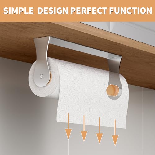 Paper Towel Holder Under Cabinet, Wall Mount, Adhesive or Drilling, Silver - color: Silver