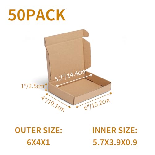 PHAREGE 50 Pack 6x4x1 inch Small Shipping Boxes, Brown Mailing Boxes - color: Brown, size: 6x4x1 inch 50 Pack