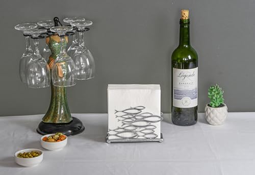 OwlGift Fish Design Napkin Holder, Ocean Serviette Dispenser, Marine Cocktail Tissue Storage Organizer, Mail Letter Sorter Rack, Document File Organizer – Silver - color: Silver