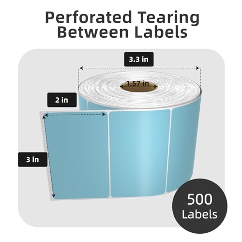 500 3x2 Thermal Labels Roll, HUOJI Blue Shipping Barcode Labels - color: Blue, size: 3x2