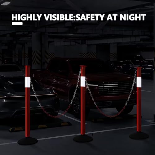 4 Pack Traffic Delineator Post Cones with Weighted Base, Adjustable Orange Safety Cones with Reflective Collars & Plastic Chains, Construction Parking Barrier Cones for Driving Practice Driveway Road - color: Orange, size: 4 Pack