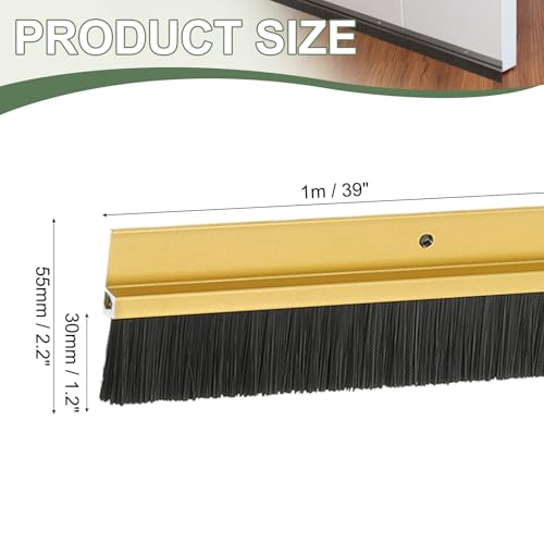 Door Sweep Aluminum Alloy Brush Sweeps, 1.2 Inch Black PP Brush 39"L x 2.2"W Fit for Gaps of Door Bottom - H-Shape Holder (Gold) - color: Gold, size: 1.2 Inch
