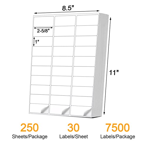 (7500 Pcs/250 Sheets) A4 30 Up Shipping Address Labels, 30 Per Page,1" x2-5/8 Mailing Label, 30-UP White Shipping Labels for Inkjet or Laser Printer, - color: 30 Up - 7500 Labels