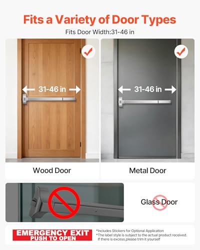 VEVOR Push Bar Panic Exit Device, 31" Stainless Steel Commercial Panic Bar for Exit Doors, Emergency Exit Door Hardware with Dual Locking Bolt and Sticker, for 31"-46" Wood or Metal Door, Silver - size: 31.9" x 6.02" x 2.6"