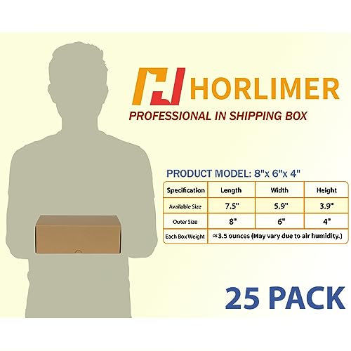 HORLIMER 8x6x4 inches Shipping Boxes Set of 25, Brown Corrugated Cardboard Box Literature Mailer - color: Brown, size: 8" x 6" x 4"