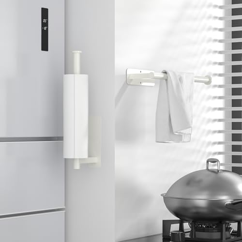 ASTOFLI Paper Towel Holder Under Cabinet No Drilling, Self Adhesive Paper Towel Holder Wall Mount for Kitchen Rack, Under Counter Napin Holder No Drill, RV, 304 Stainless Steel, White - color: White