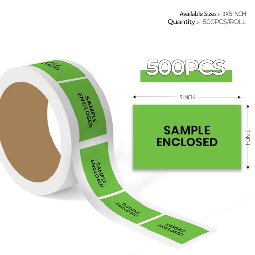 StickerJet Sample Enclosed Labels 3"x5" – 500 Pcs Adhesive Roll for Shipping, Packing, Warehousing & Handling Instructions– Easy Peel & Stick Warning Stickers – Made in USA - color: Sample Enclosed