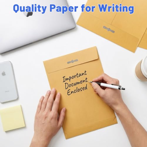 9 x 12 Expandable Manilla Envelopes with Clasp & Gummed Seal, Heavy Duty 180gsm Kraft Paper, 1.2″ Expandable Gussets, Reusable Mailer File Organizer for Documents, Contracts, Bills, Blueprints (60)