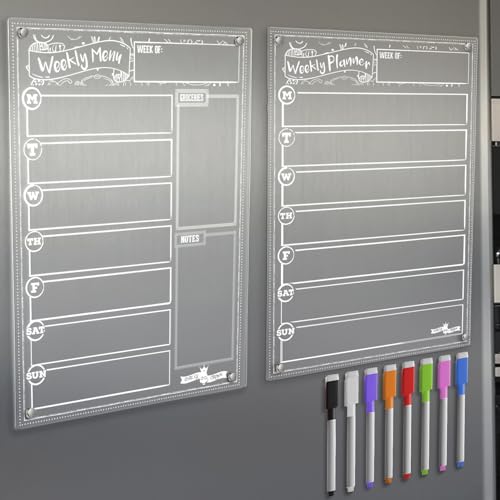 CHALKY CROWN Acrylic Magnetic Planner & Menu Board Set - Clear - 2 Pack - style: Acrylic Menu Board + Weekly Planner