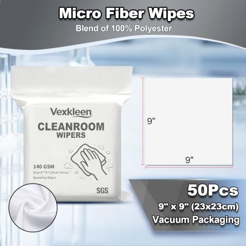 9" x 9" Durable & Absorbent Cleanroom Wipes (50 Pcs, 140GSM) - size: 9" x 9" (Pack of 50)