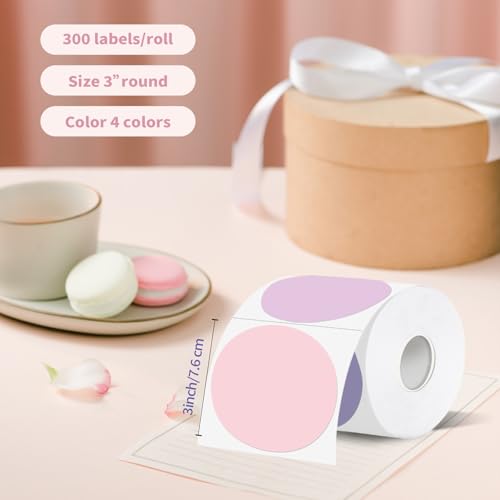 Thermal Label,3 Inch Pink Gradient Round Thermal Printer Sticker,Self-Adhesive Round Direct Thermal Labels,Thermal Stickers for DIY Logo Design,Name Tag (300 Labels/1 Roll) - color: Pink Gradient, size: 3 inches