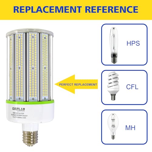 GEPLAD 400W LED Corn Bulb, E39 Mogul Base, 5000K Daylight, 56,000 Lumens, Equivalent to 1200W MH/HPS/HID, Non-Dimmable for Street, Shop, Warehouse, Parking Lot Lighting - size: 400W
