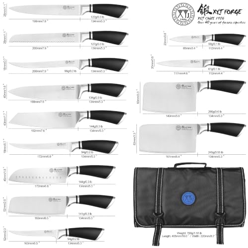 XYJ Knives Authentic Since 1986,Chef Knife Professional Set with Bag,Cleaver Butcher Knife for Meat Cutting Bag - color: Half Black, size: 15 in 1