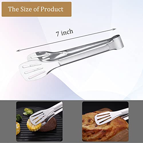 6PCS Serving Tongs, 7Inch Buffet Tongs, Stainless Steel Food Tong Small Serving Utensils for Cooking, Entertaining, Salad, Barbecue, Buffet, Toast and Steak by Sunenlyst