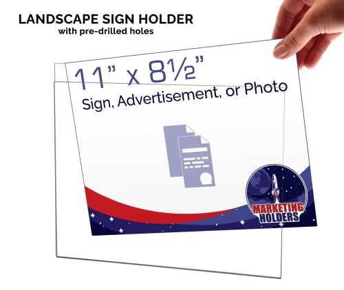 Marketing Holders 10 Pack Wall Mount Sign Holder for 11" x 8.5" Advertisements or Flyers in Cafes Coffee Shops Bars and Restaurants Clear Acrylic with 2 Pre Drilled Holes and Hanging Hardware - size: 11" w x 8.5" h