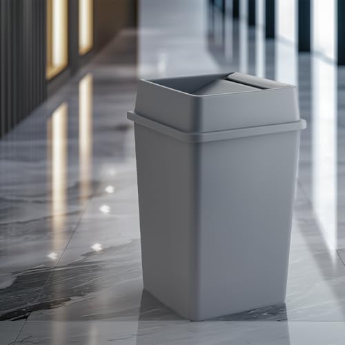 Gray, 35 Gallon Square Commercial Trash Can with Swing Lid, Heavy-Duty Garbage Can, Industrial Trash Bin for Restaurants/Warehouse/Commercial Facilities - color: Gray, size: 35 Gallon with Lid
