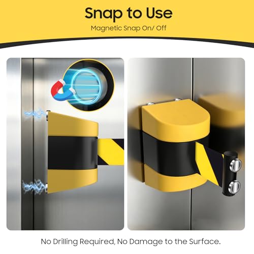Magnetic Wall Mount Retractable Barrier 2 Pack, TrreZON Fixed Crowd Control Barriers with ABS Yellow Case 16' Black and Yellow Belt for Ferrous Metal Surface in Workshops,Stores - color: Yellow Case w/ Black and Yellow Belt