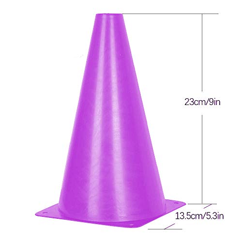 Alyoen 9 inch Traffic Cones, Plastic Sport Cones, Purple Soccer Training Cones for Outdoor Activity & Festive Events (Sets of 10/15/ 20) - color: 10 Pack-Purple
