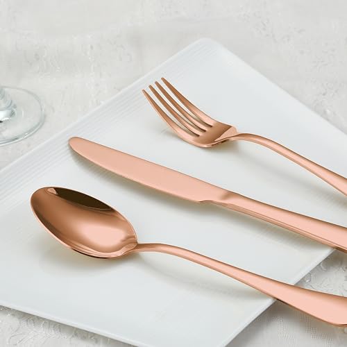 Briout Rose Gold Silverware Set for 4, Flatware Cutlery Set 20 Piece - color: Rose Gold