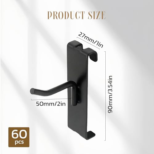60 PCS 2 Inch Gridwall Hooks, Heavy Duty Black Display Hooks for Grid Wall Panels, Metal Hook for Retail Stores, Home and Garage Storage - size: 2 Inch