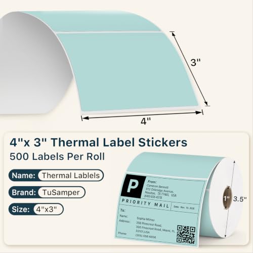 4" x 3" Thermal Labels, Green, 500 Labels/Roll - color: Green