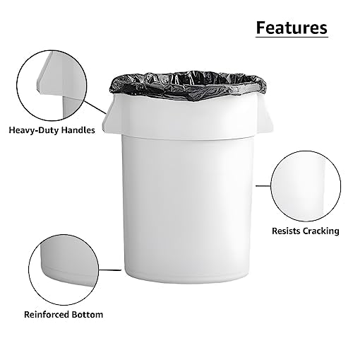 Set of 6 55 Gallon Round Commercial Trash Can, Industrial Recycling Bin, Durable Garbage Can, Ingredient Bin, Safe Food Container (White) - color: White