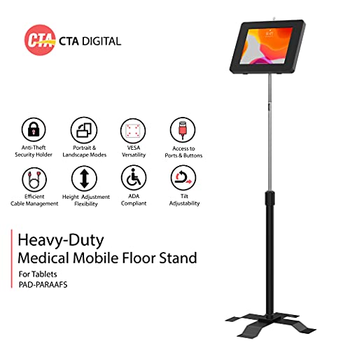 Compact Floor Stand – CTA Floor Stand w/Security Enclosure for iPad 11 (A16) - Pro 11-inch M4 - Air 11-inch M3- iPad 10th Gen - Galaxy Tab & More Tablets - Black (PAD-PARAAFS) - color: Black, size: Medium Size Tablets, style: Thin