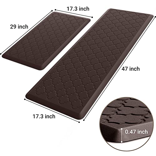 Kitchen Mat 2 PCS Cushioned Anti-Fatigue Floor Mat Standing Mat for Kitchen - color: Chocolate, size: 17.3"x29"+17.3"x47"