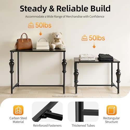 Nesting Tables Metal Shoe Handbag Display Stand, 2 Set Boutique Retail Display Tables, Retro Standing Display Riser Shelf for Retail Stores (Black) - color: Black