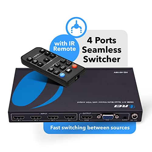 OREI 4x1 Out Quad Screen Multiviewer 1080p 3.5mm/Analog IR Remote HDMI 1.4