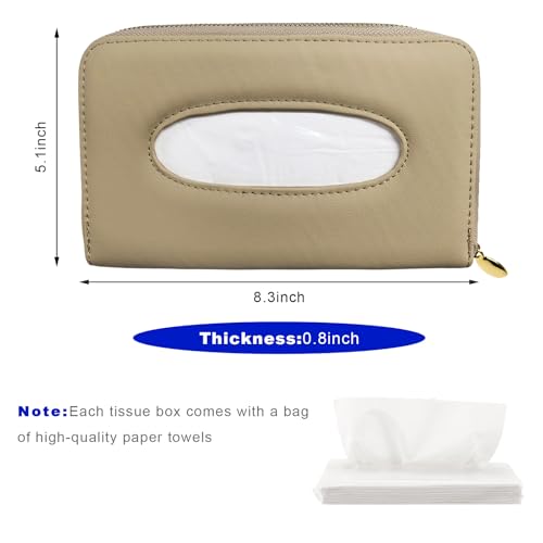 Car Tissue Holder, PU Leather Auto Sun Visor Tissue Case Napkin Holder with Zipper, Rectangular Mask Dispenser Hanging Paper Towel Organizer for Cars SUVs Trucks RVs (Beige) - color: Beige