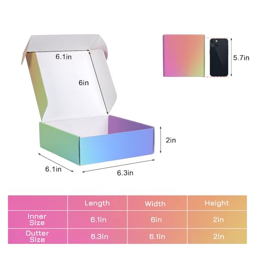 6x6x2 Shipping Boxes Small, 45 Pack Rainbow Corrugated Cardboard Mailer Boxes for Small Business, Mailing, Packaging - color: Rainbow, size: 6x6x2"-45 Pack