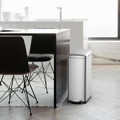 8gal Slim Stainless Steel Trash Can Soft-Close Lid Removable Bucket, Silver - color: Silver