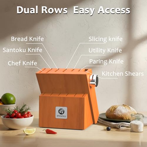 imarku 14 Piece Stainless Steel Knife Set with Build-in Sharpener - color: Brown