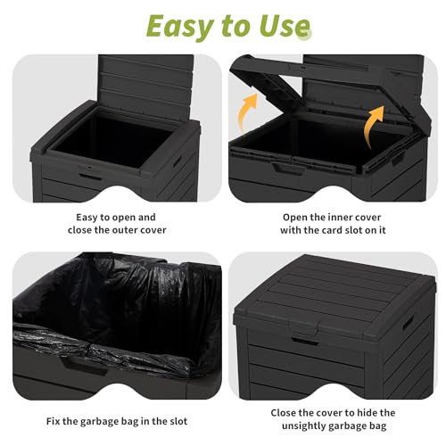 Fancyango Resin Outdoor Trash Can with Lid, 31 Gallon, Jet Black - color: Jet Black, size: 31 Gallon