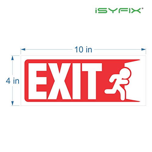 iSYFIX Exit Signs Stickers, 10x4 Inch, 3 Pack, White & Red - color: White & Red