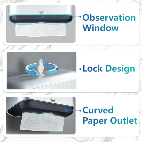 modunful Trifold Hand Towel Dispenser for Bathroom -Wall Mount with No-Hole - color: D-23 Sliver