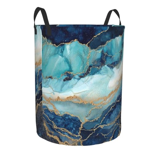 Marble Teal Laundry Basket Storage Bin Foldable Laundry Hamper Clothes Storage Bucket Organizer 19.6x15.7 Inch For Laundry Room/Bedroom/Bathroom - color: Marble Teal