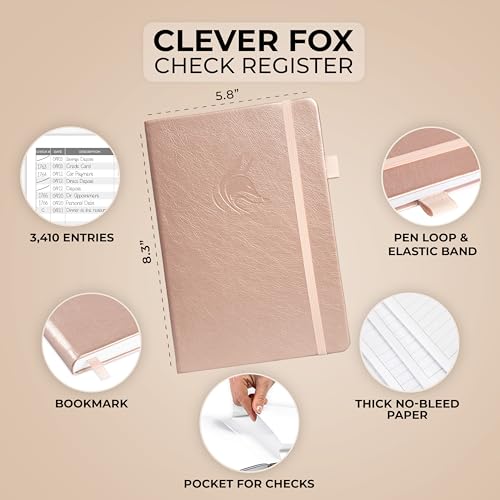 Clever Fox Check Register Book, Checkbook Ledger, 5.8x8.3 Rose Gold - color: Rose Gold, size: A5 (5.8'' x 8.3'')